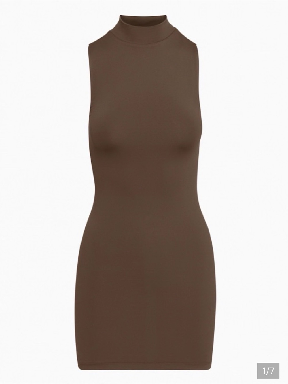Babaton Chocolate Brown Sleeveless Mock Neck Mini Dress